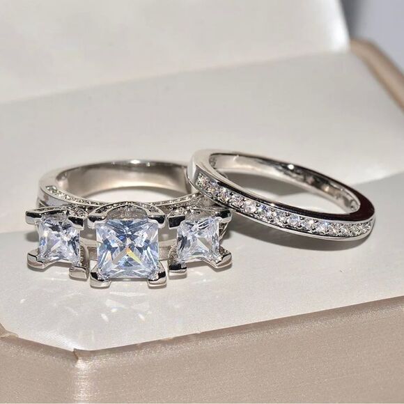 Engagement Ring New Big Zircon Stone Wedding Engagement Ring set size 6, 7,8 - Picture 1 of 7